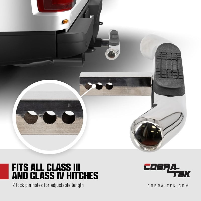 Cobra-Tek Polished Premium 28" Hitch Step Class III & Class IV 2 inch Htich Receiver with Hitch Pin & Hitch - Image 4